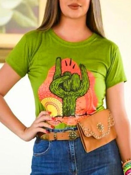 

Short Sleeve Printed Tropical Casual Shirts & Tops, Green, Auto-Clearance