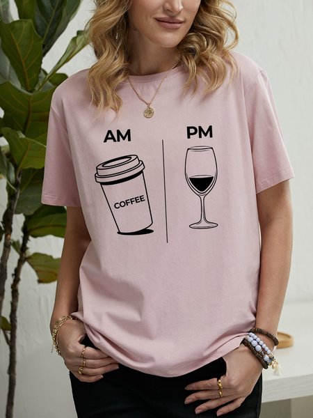 

Funny Coffee AM And Wine PM Tee, Pink, T-shirts