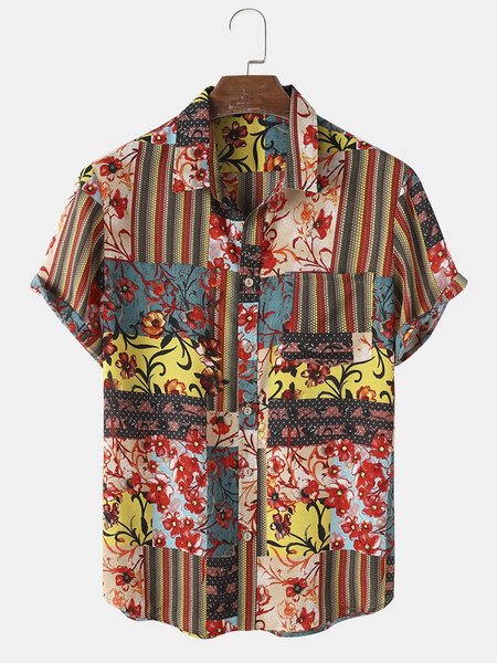 

Men's Basic Printed Shirt Collar Shirts, Red, Men's Floral shirt