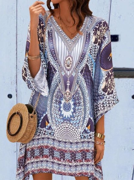 

Abito Vacanza Scollo a V, Viola, Midi Dresses