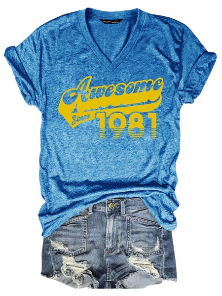 

40th Birthday T Shirt Awesome Since 1981 Shirt, Blue, T-shirts