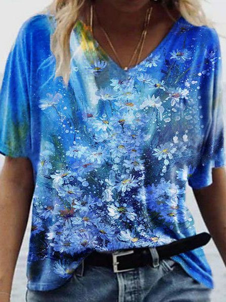 

Holiday Floral Short Sleeve T-shirt, Blue, Printed T-shirts