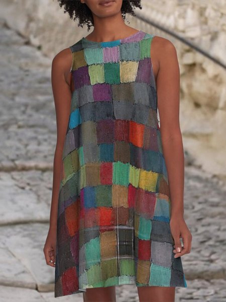 

Estate Tempo libero Astratto Geometrico Multicolore stampa Girocollo Geometrico Gonna Casuale, Come immagine, Dresses