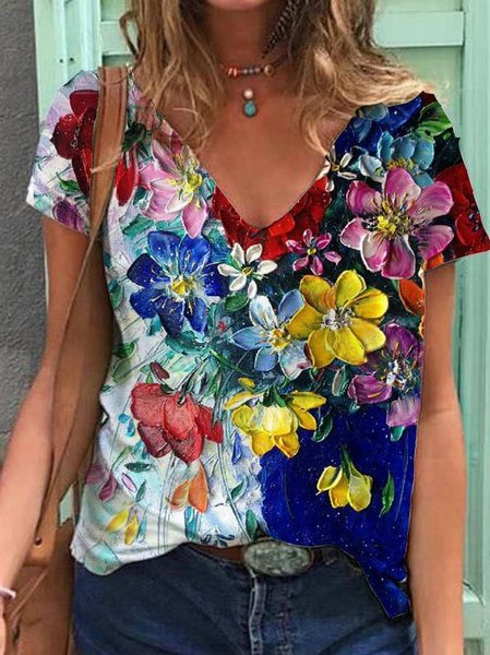 

Maniche Corte Scollo a V Camicie & Top, Blu, T-Shirts