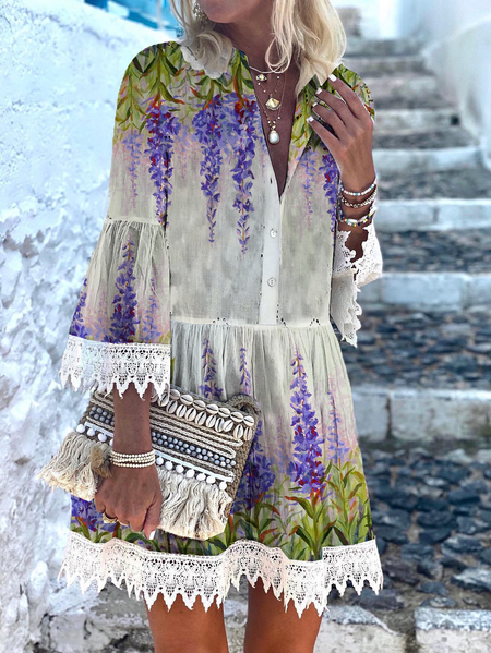 

Casuale 3/4 Manica Bluebonnet Abito, Viola blu, Midi Dresses