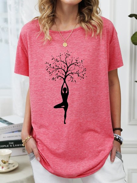 

Yoga Tree Graphic Big Round Neck Tee, Red, T-shirts