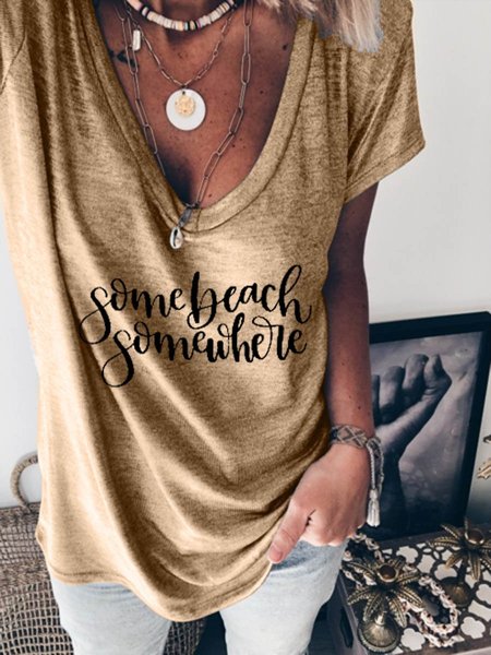 

Some Beach Somewhere Graphic V-neck Tee, Khaki, T-shirts