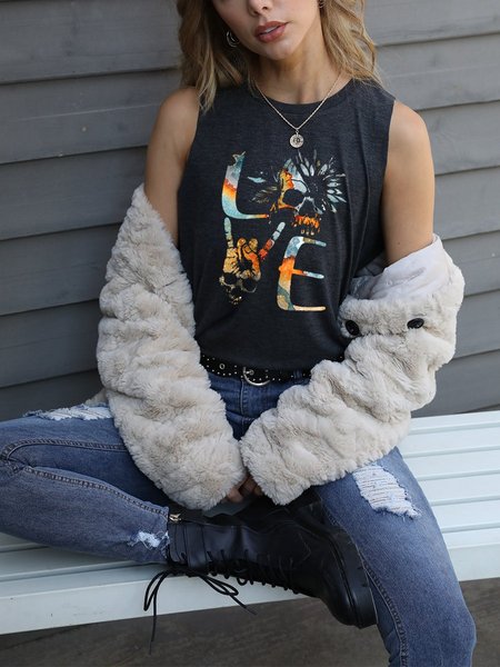 

Love Tattoo And Skull Women's Sleeveless Sweater, Black, Tank Tops