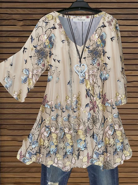 

Maniche Corte Stampato Floreale Casuale Scollo a V Camicie & Top, Multicolore, Blouses & Shirts