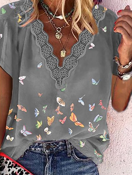 

Plus size Short Sleeve Printed Tops, Gray, Blouses & Shirts