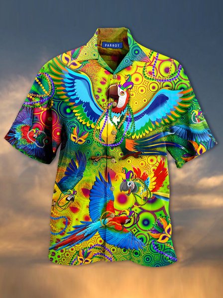 

Shirt Collar Animal Printed Shirts & Tops, Green, Men's Floral shirt