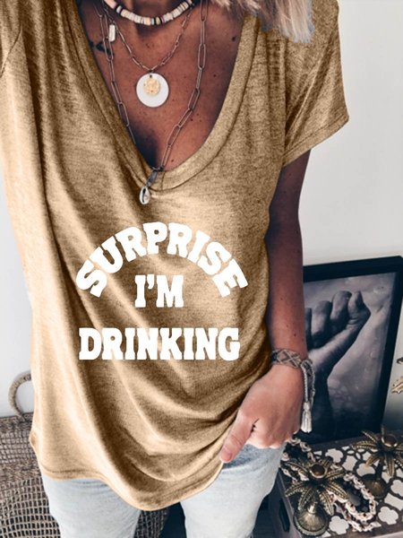 

Surprise I'm Drinking Graphic V-neck Tee, Khaki, T-shirts