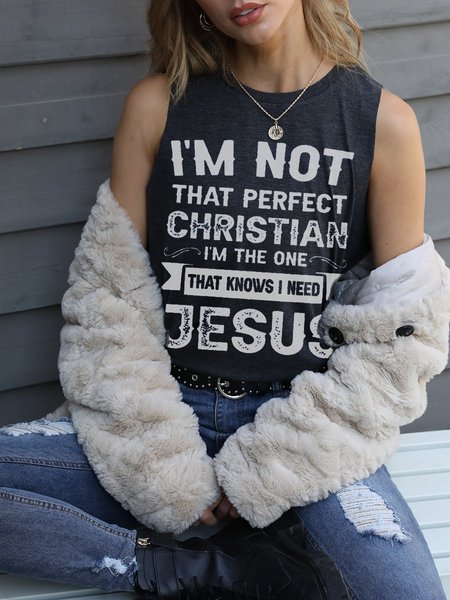 

I'm Not That Perfect Christian Letter Sleeveless Casual Woman's Shirts & Tops, Black, Tank Tops