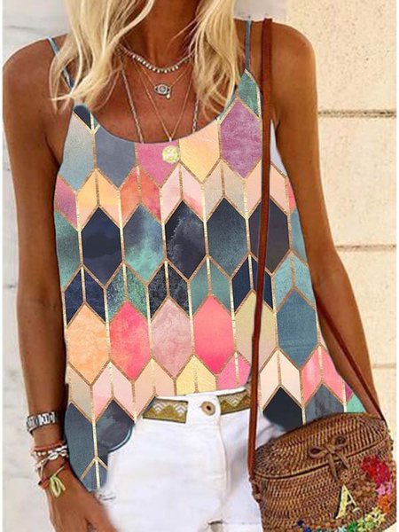 

Colore-block Casuale Senza Maniche Top, Multicolore, Tank Top