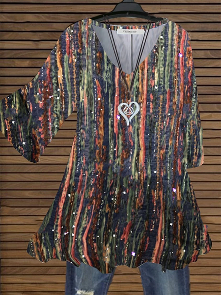 

Short Sleeve V Neck Color-Block Shirts & Tops, Multicolor, Tops