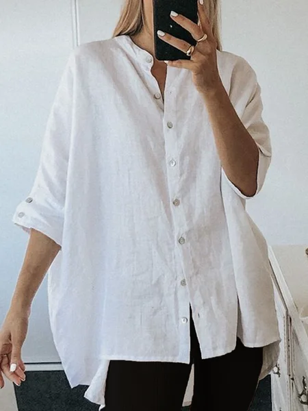 Scollo a V Dritto 3/4 Manica Bohemian Top, Bianco, Blouses & Shirts
