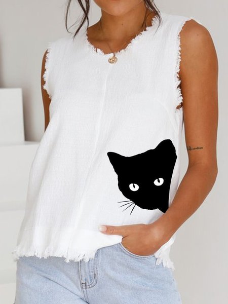 

Senza Maniche Vintage Top, Bianco, Tank Top