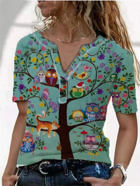 

V Neck Cotton-Blend Casual Tops, As picture, Auto-Clearance