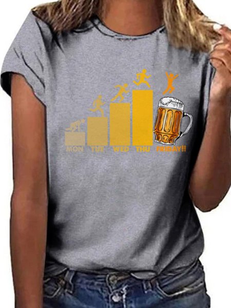 

Drunk Funny Graphic Round Neck Short Sleeve Loose Tee, Gray, T-shirts