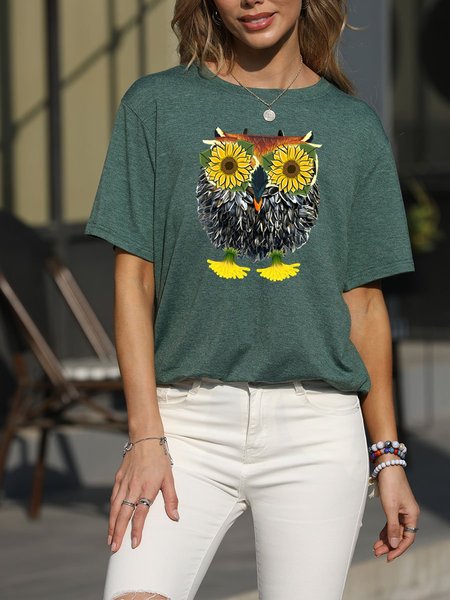

Owl And Sunflower Women's T-Shirt, Green, T-shirts