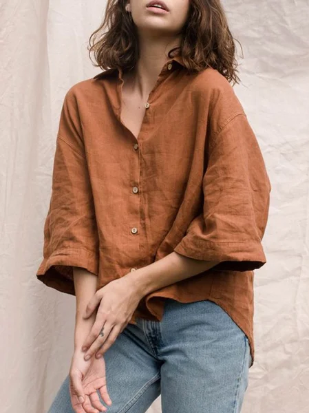 

Casual Shawl Collar T-shirt, Brown, Blouses & Shirts