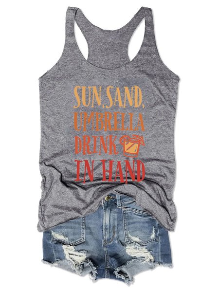 

Sun Sand Umbrella Drink In Hand Tank Top, Gray, Tank Tops
