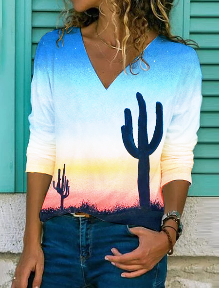 

Dritto Maniche Lunghe Cotone Top, Multicolore, T-Shirts