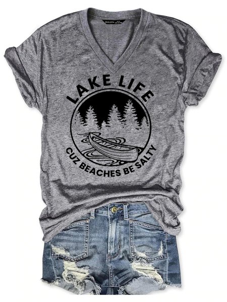 

Lake Life Beaches Be Salty Tee, Gray, T-shirts
