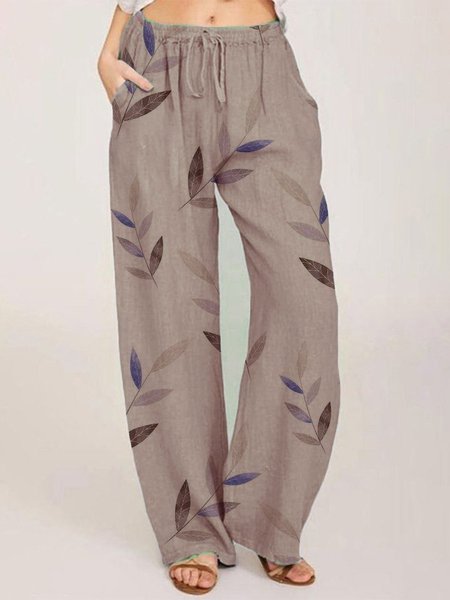 

Cotton-Blend Floral-Print Leaves Pants, Khaki, Pants