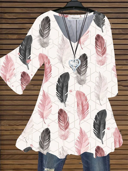 

Cotton-Blend Printed Casual V Neck Shirts & Tops, White, Auto-Clearance
