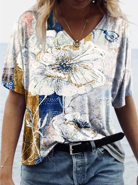 

White Flower Oil Painting Women's T-Shirt, T-shirts