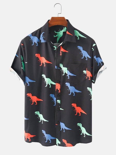 

Men's Car Shirt Collar Casual Shirts, Black, Men's Floral shirt