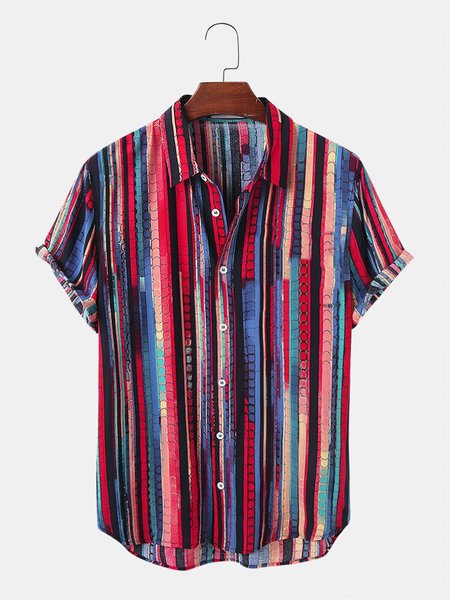 Cotton-Blend Casual Printed Shirts, Red, Men