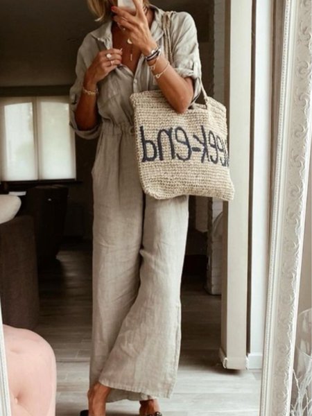 

Cotton-Blend Plain Jumpsuit & Romper, Apricot, Jumpsuits