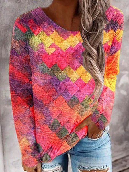 

Camicie & Top Rosa Rosso Casuale a quadri Stampato Dritto Felpa con cappuccio, Knitwear
