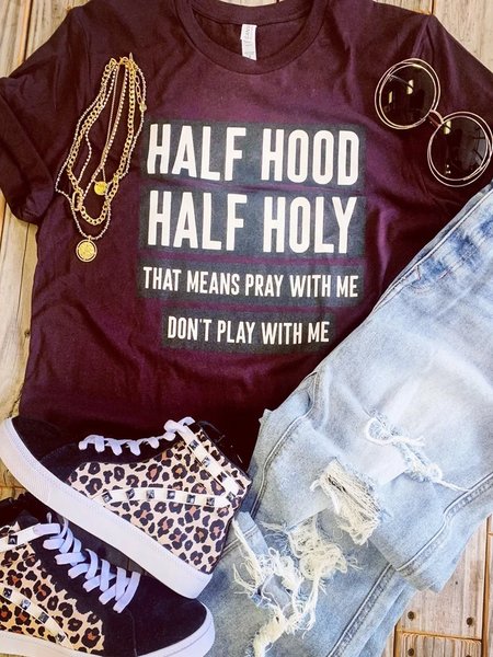 

Short Sleeve Cotton-Blend Shirts & Tops, Wine red, T-shirts