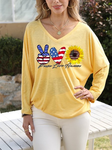 

Peace Love American Women's Long Sleeve Shirt, Yellow, T-shirts