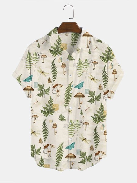 Men's Printed Basic Mushrooms Shirts, Apricot, Men's Floral shirt