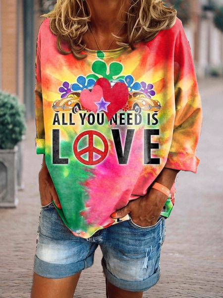 

Maniche Lunghe Cotone Lettera Top, Multicolore, Blouses & Shirts