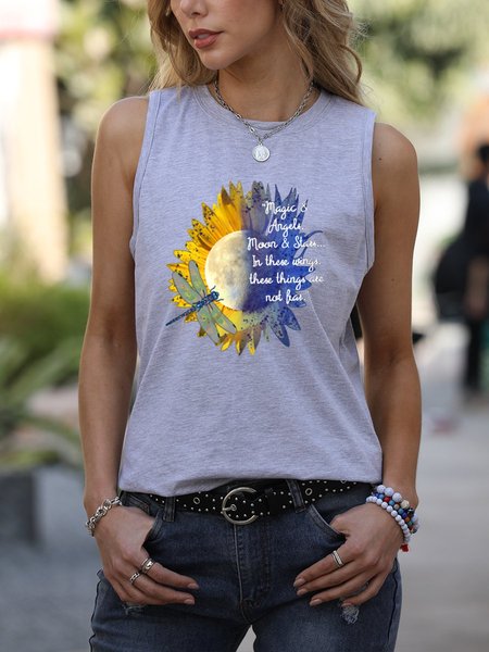 

Sunflower and Dragonfly Women's Sleeveless Shirt, Light grey, T-shirts
