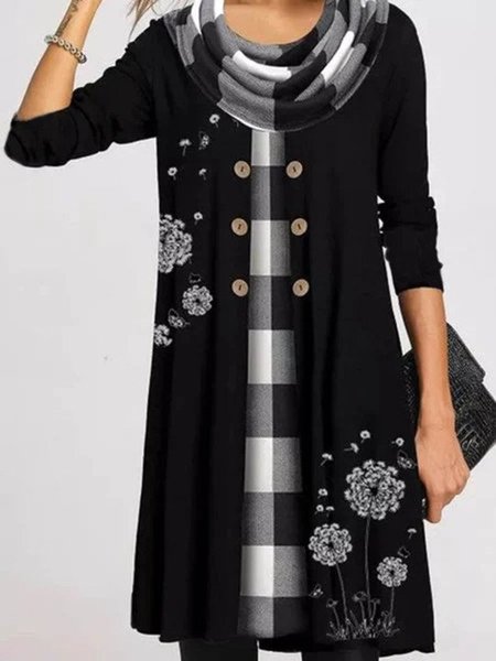 

Cotton Casual Cowl Neck A-Line Knitting Dress, As picture, Midi Dresses