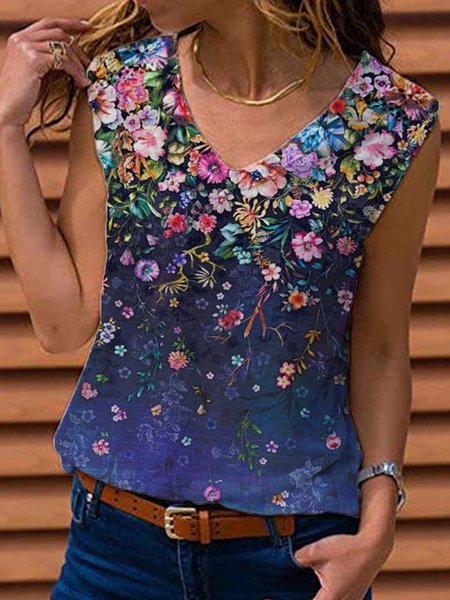

Casuale Stampato Dritto Top, Viola, Tank Top
