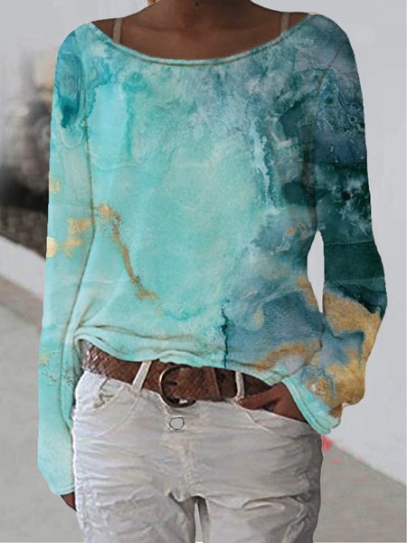 

Shift Crew Neck Long Sleeve Cotton-Blend Tops, As picture, Tops