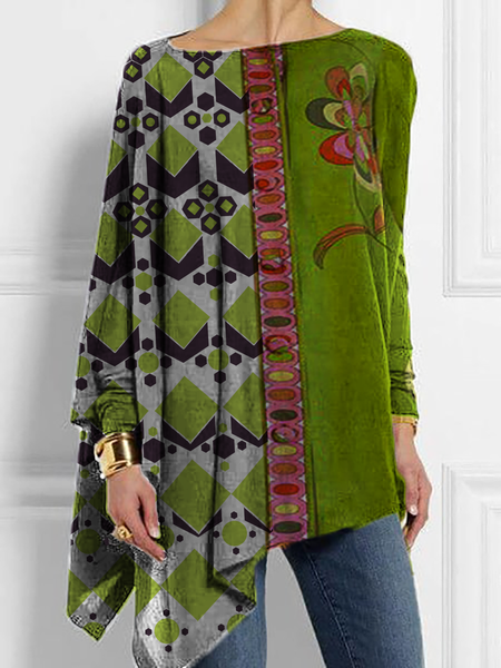 

Plus size Geometric Printed Tops, Green, Tops