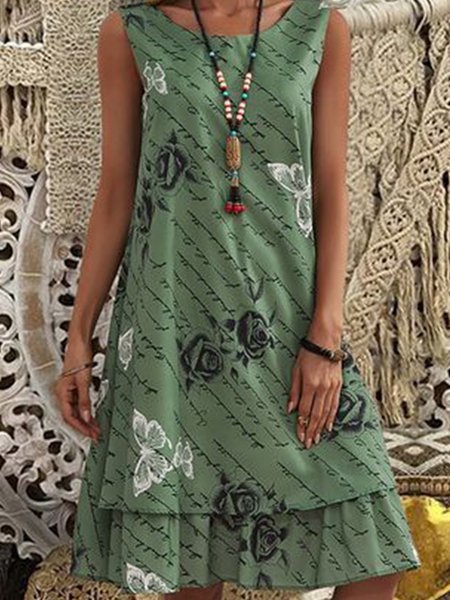

Abito Floreale Vintage, Verde, Midi Dresses