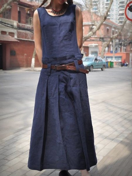 

Abito taglia grande con Collo quadrato Tinta unita di Misto Cotone senza maniche, Blu intenso, Dresses