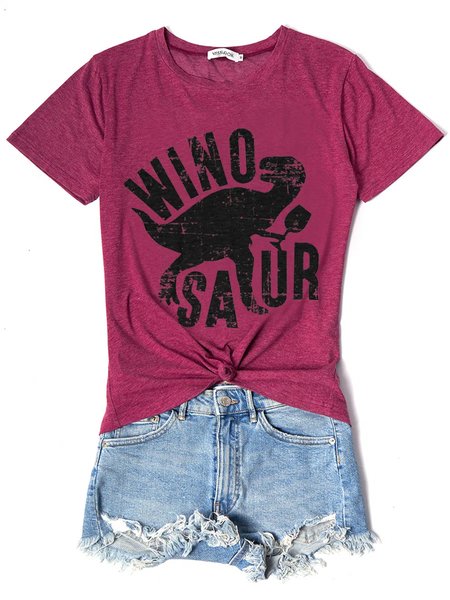 

WINOSAUR Short Sleeve Casual Letter Woman's Shirts & Tops, Burgundy, T-shirts