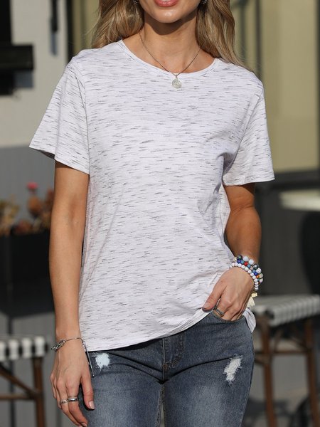 

Short Sleeve Casual Crew Neck Shift Woman's Shirts & Tops, Light gray, T-shirts