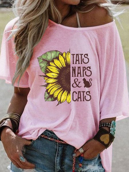 

Sunflower Tats Naps And Cats Sleeve Graphic Top, Pink, T-shirts