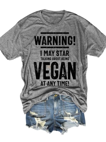 

Being Vegan Graphic Short Seeve Round Neck Loose Tee, Gray, T-shirts